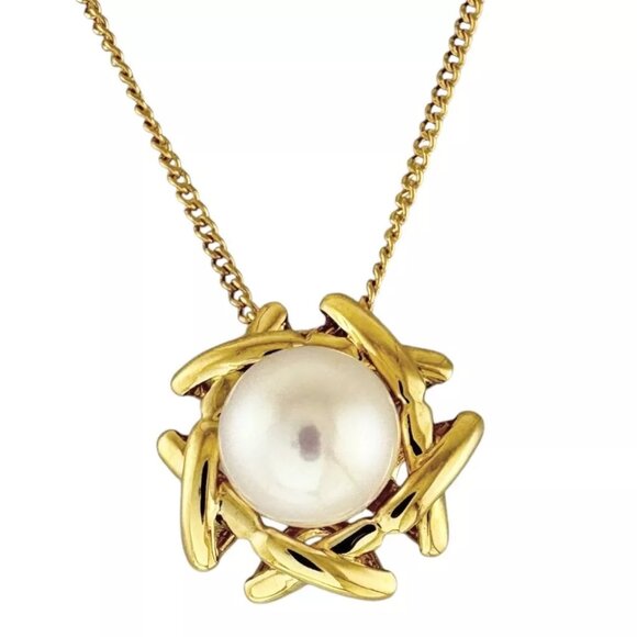 TIFFANY&Co. Necklace K18 yellow gold Pearl kiss used - Picture 1 of 8